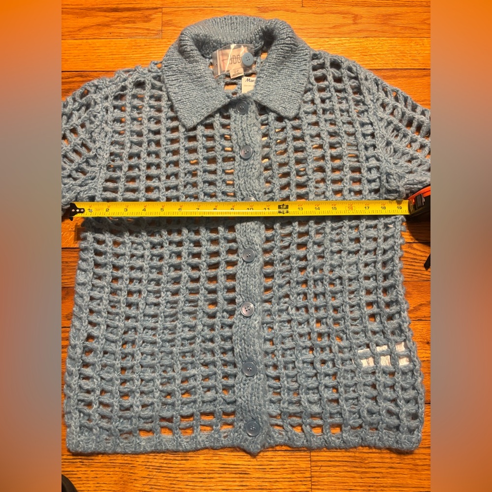 BDG Sky Blue Chunky Crochet Button-Up Top - Picture 3 of 6